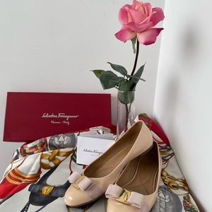 Salvatore Ferragamo Nude Pink Varina Patent Leather Ballet Flats